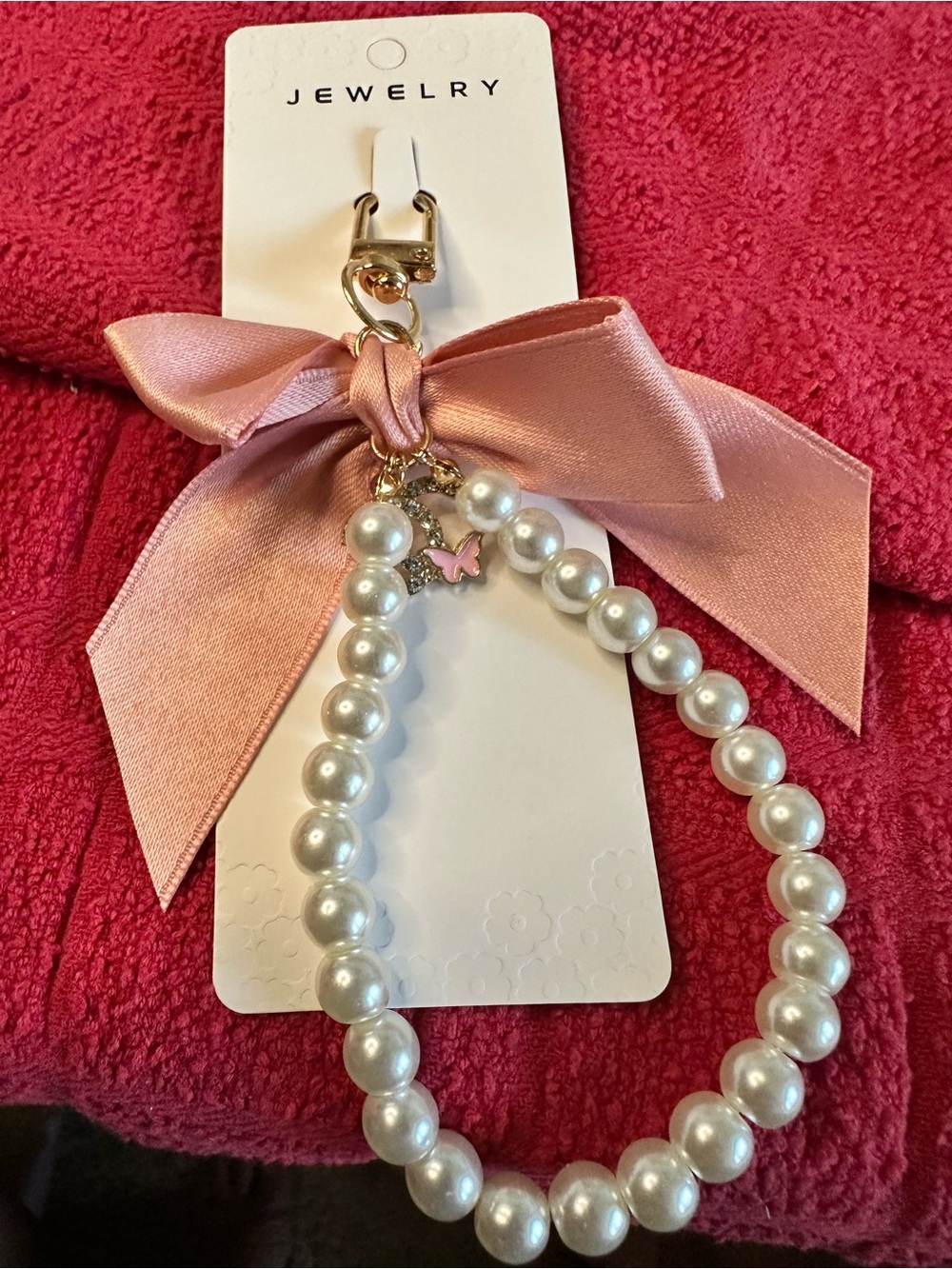 Source Unknown Pink Bow Pearl Key & Card Holder with Gold Accents